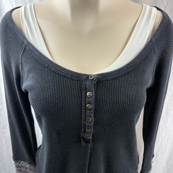 Free People Ski Lodge Waffle Knit Henley Thermal long sleeve shirt M - Picture 7 of 9